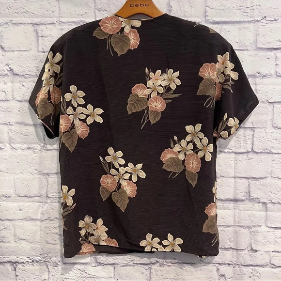 Vintage Rena Rowan Button Front Short Sleeve Brown Pink‎ Floral - Picture 2 of 6